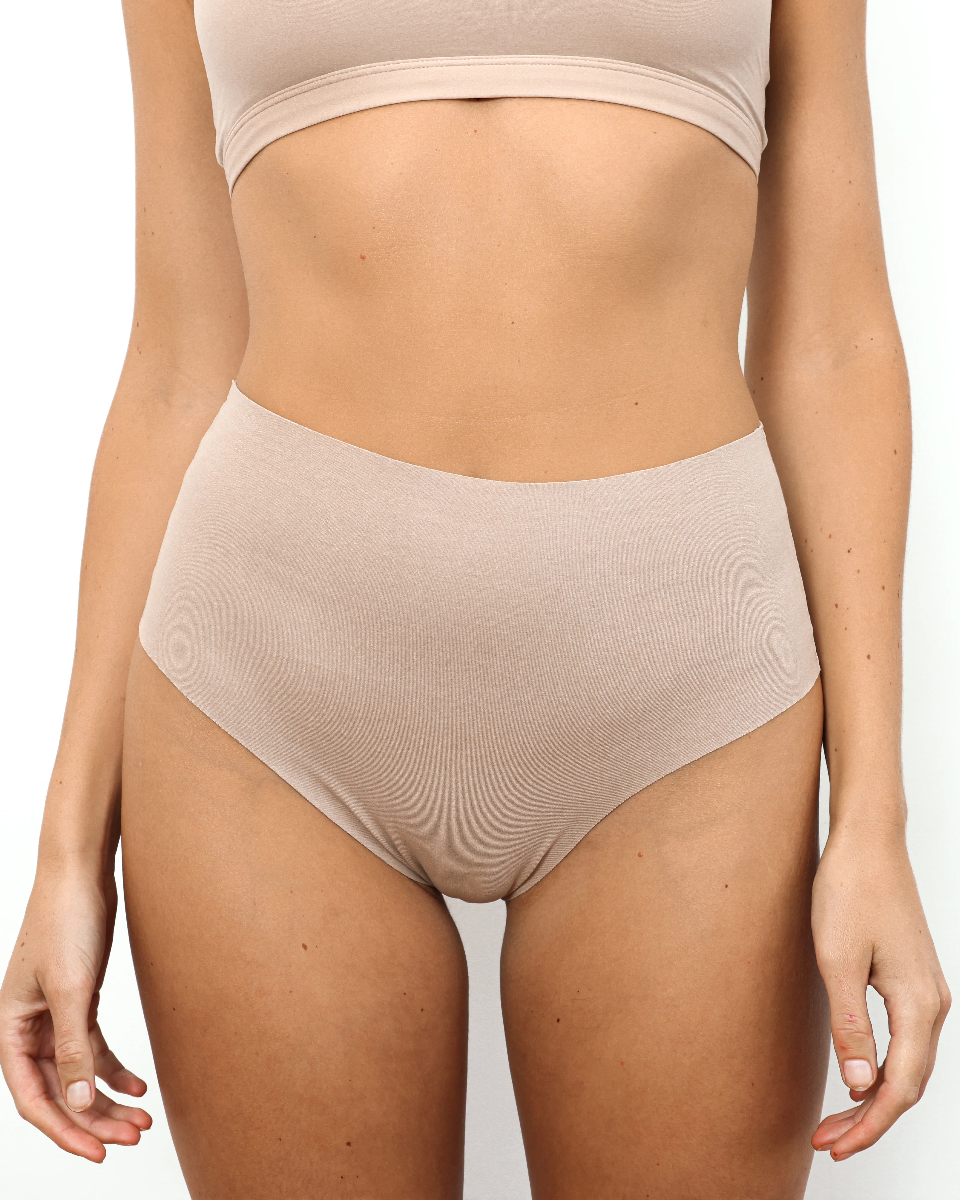 High-Rise Thong - Seamless Cotton - Latte - Image 3