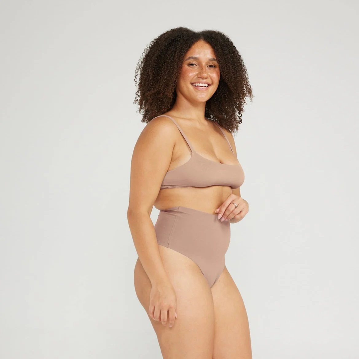 High-Rise Thong - Seamless Cotton - Latte - Image 6