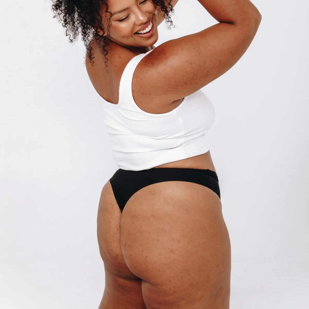 Mid-Rise Thong - Seamless Cotton - Black - Image 8