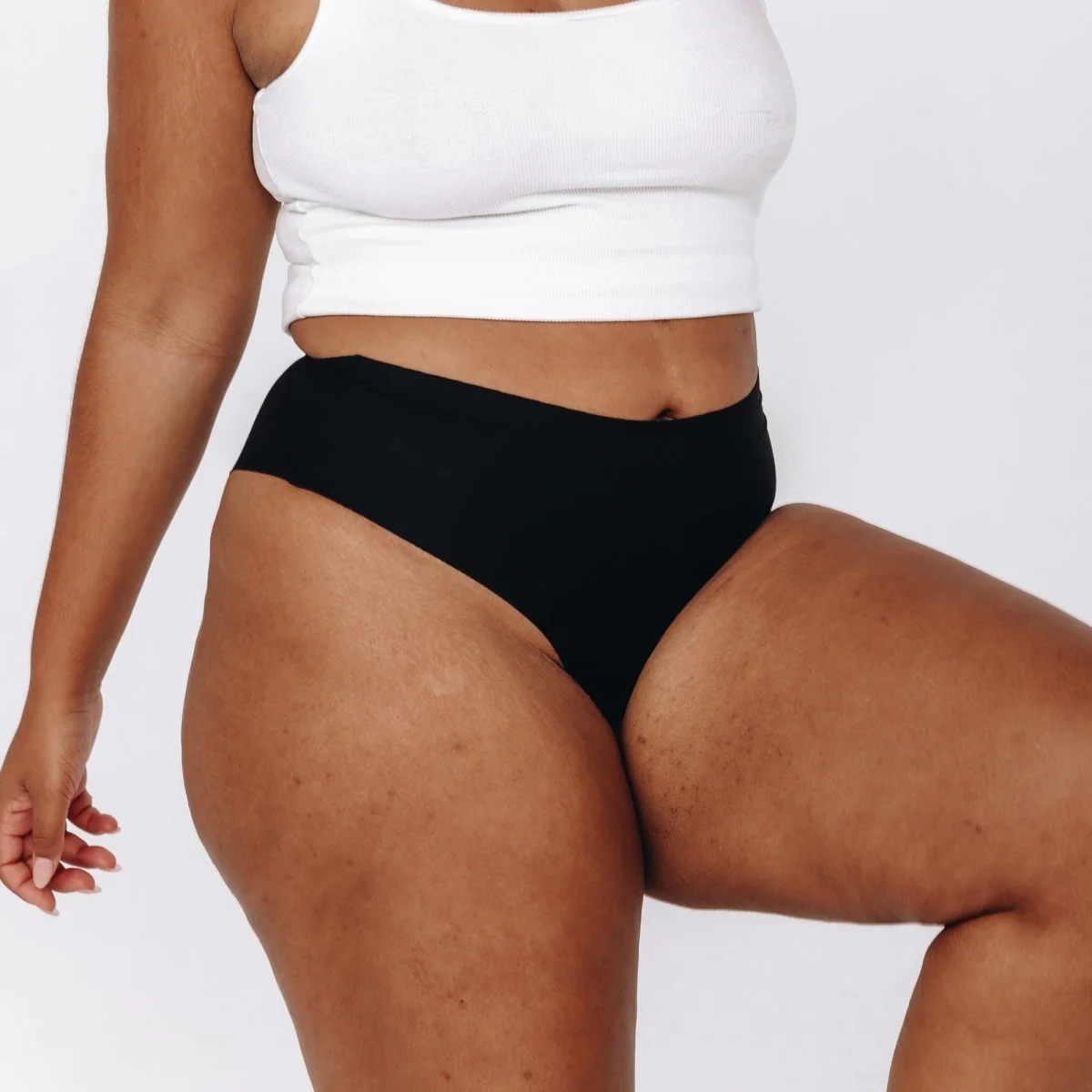 Mid-Rise Thong - Seamless Cotton - Black - Image 9