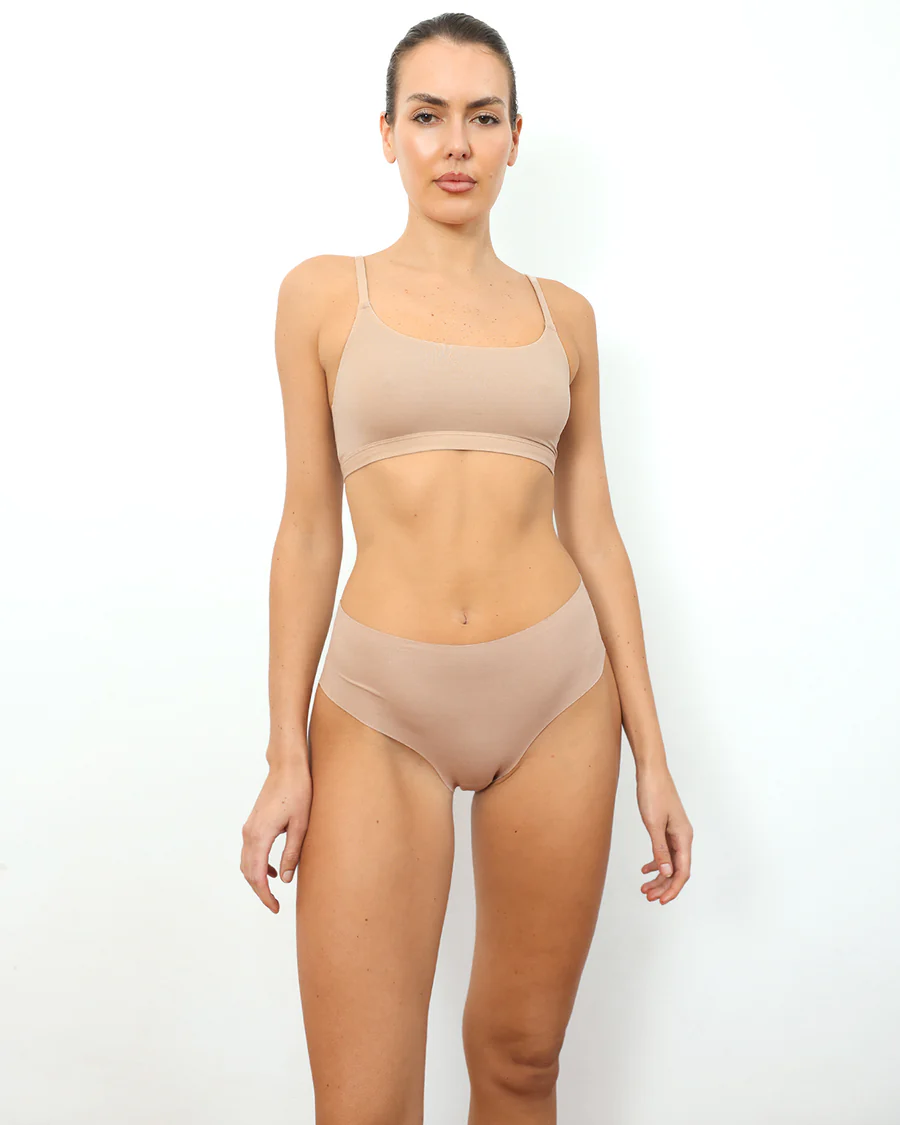 Mid-Rise Thong - Seamless Cotton - Latte - Image 2